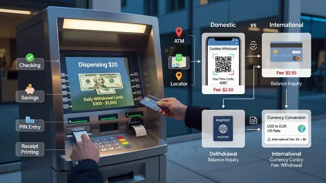 How to Withdraw Cash: ATM, Debit Card, and Cardless Options, Fees, Limits, and International Steps